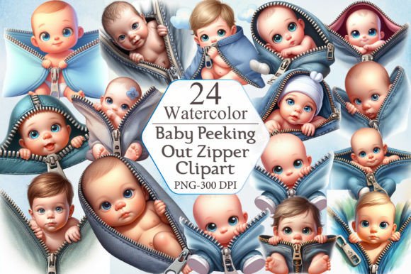 Baby Peeking out Zipper PNG in Modern Design