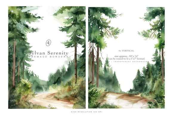 Watercolor Green Forest Premade Scenery
