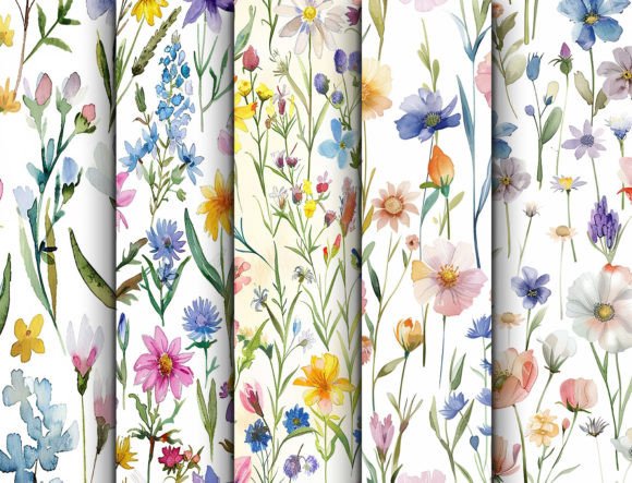 Watercolor Spring Wildflower Backgrounds for Creative Projects